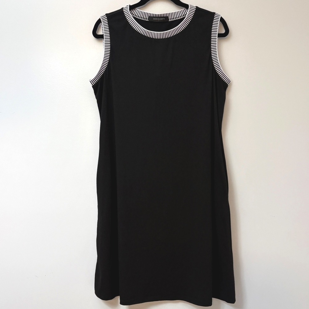 MEROKEETY Black‎ Sleeveless Dress Striped Trim with Pockets Size L